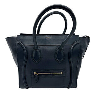 Celine Luggage Shopper Handbag Navy Blue Leather